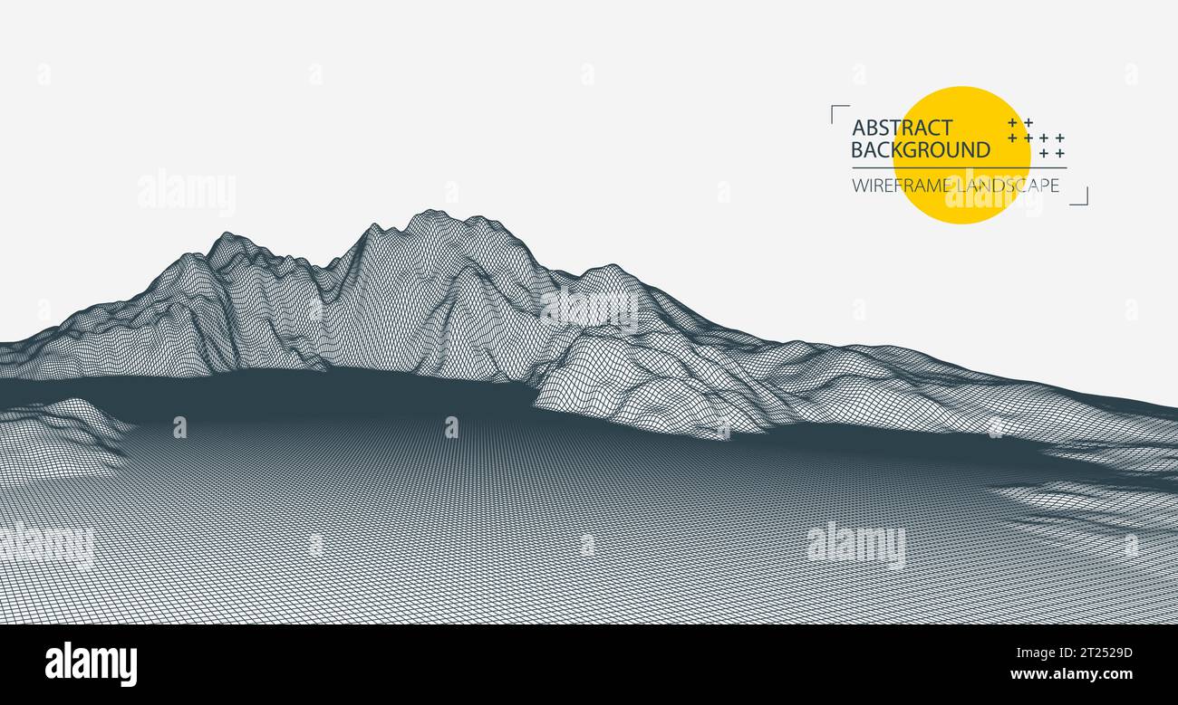 Abstract wireframe mountain background. Modern science or technology art elements. Surface illustration. Vector. Stock Vector