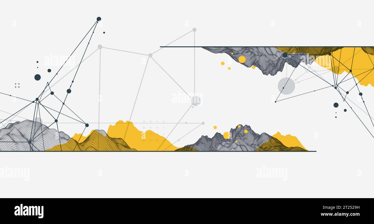 Abstract wireframe mountain background. Modern science or technology art elements. Surface illustration. Vector Stock Vector