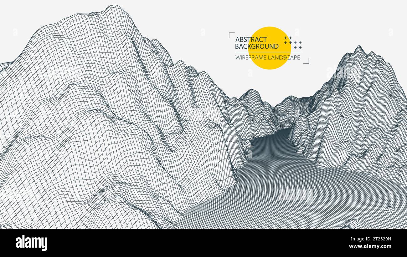 Abstract wireframe mountain background. Modern science or technology art elements. Surface illustration. Vector. Stock Vector