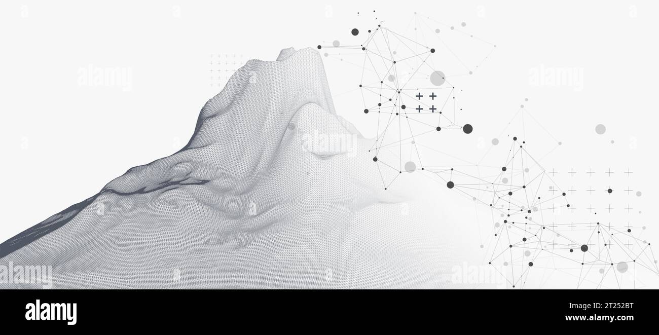Abstract wireframe mountain background. Modern science or technology art elements. Surface illustration. Stock Vector