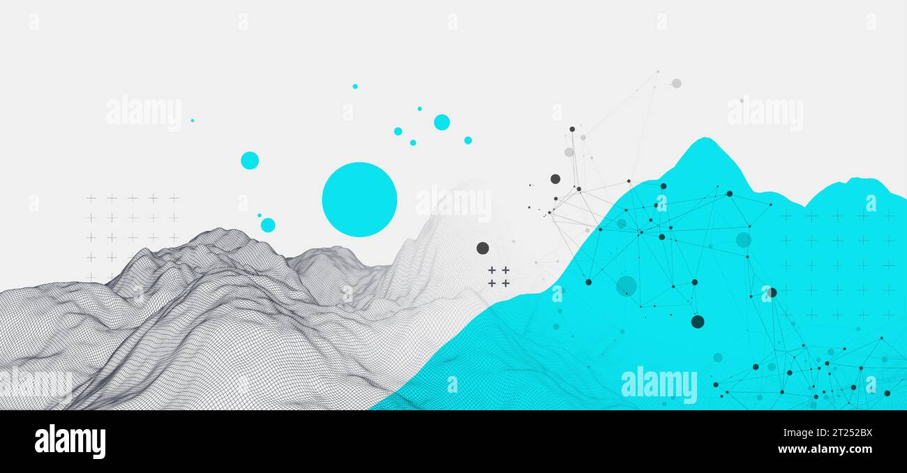 Abstract wireframe mountain background. Modern science or technology art elements. Surface illustration. Vector Stock Vector