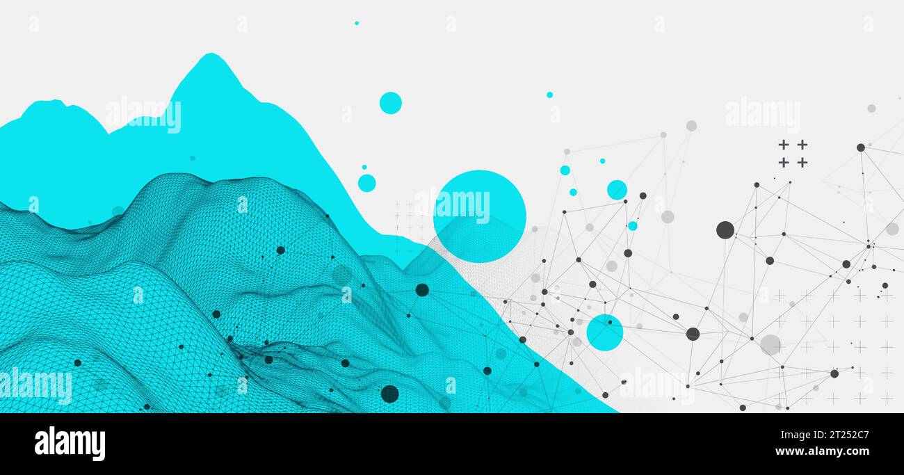 Abstract wireframe mountain background. Modern science or technology art elements. Surface illustration. Vector Stock Vector