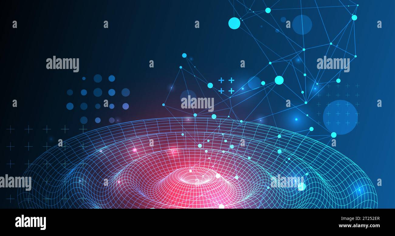 Template for science and technology presentation. Wireframe waves. Plexus style background. Stock Vector