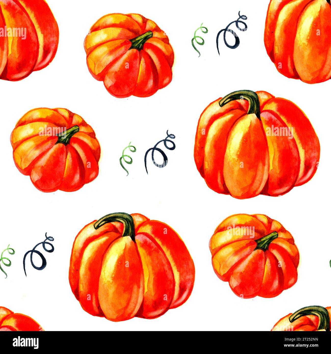 Halloween pumpkins seamless pattern. Watercolor hand drawing Stock ...
