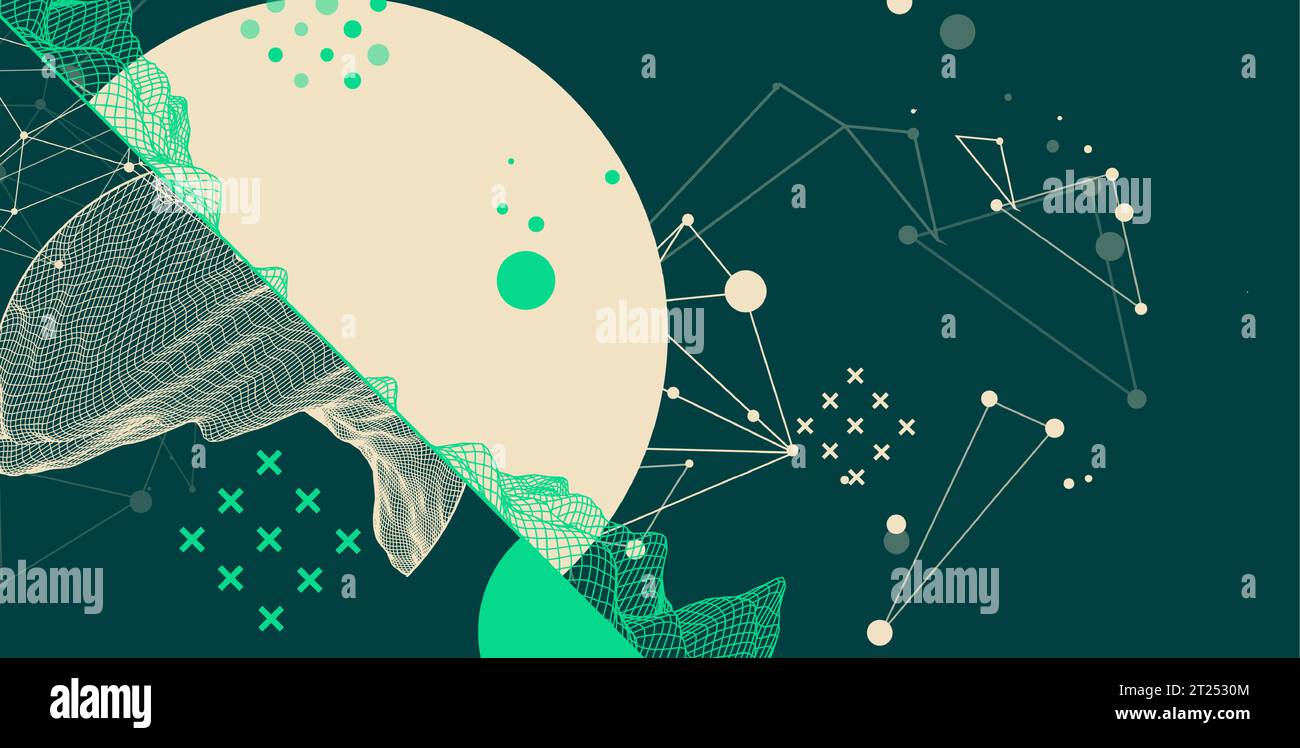 Trendy abstract wireframe mountain background. Modern science or technology art elements. Surface illustration. Vector. Stock Vector