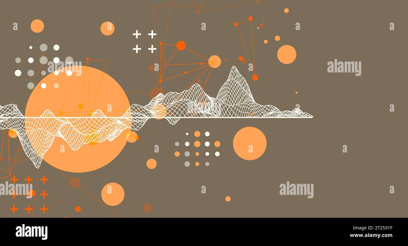 Trendy abstract wireframe mountain background. Modern science or technology art elements. Surface illustration. Vector. Stock Vector