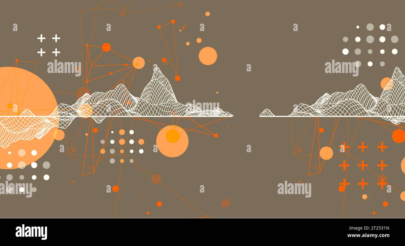 Trendy abstract wireframe mountain background. Modern science or technology art elements. Surface illustration. Vector. Stock Vector
