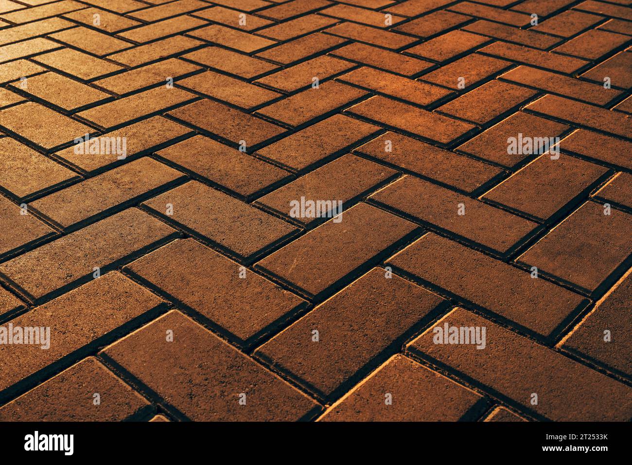 Paving bricks in diminishing perspective as abstract background, selective focus Stock Photo