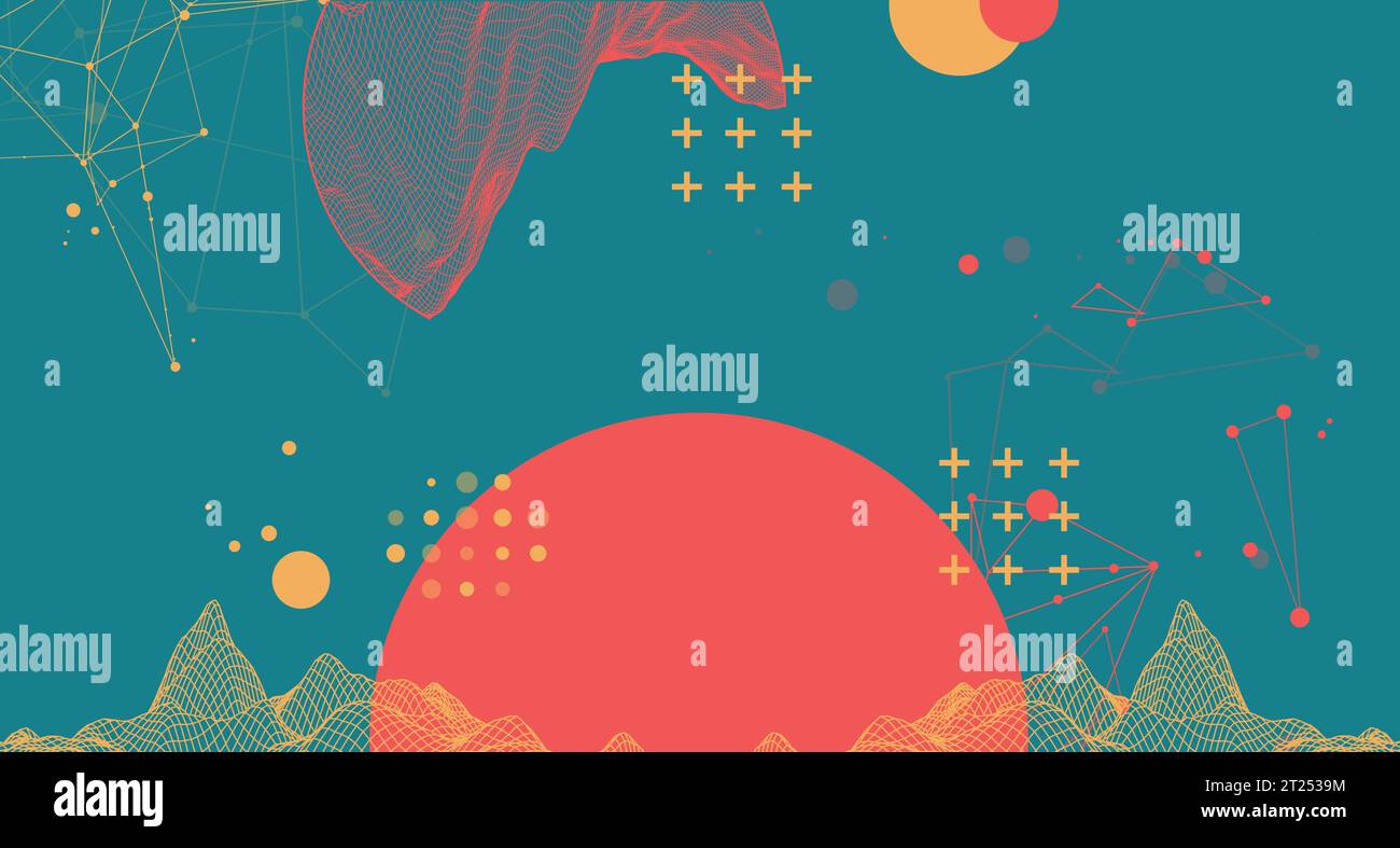 Trendy abstract wireframe mountain background. Modern science or technology art elements. Surface illustration. Vector. Stock Vector