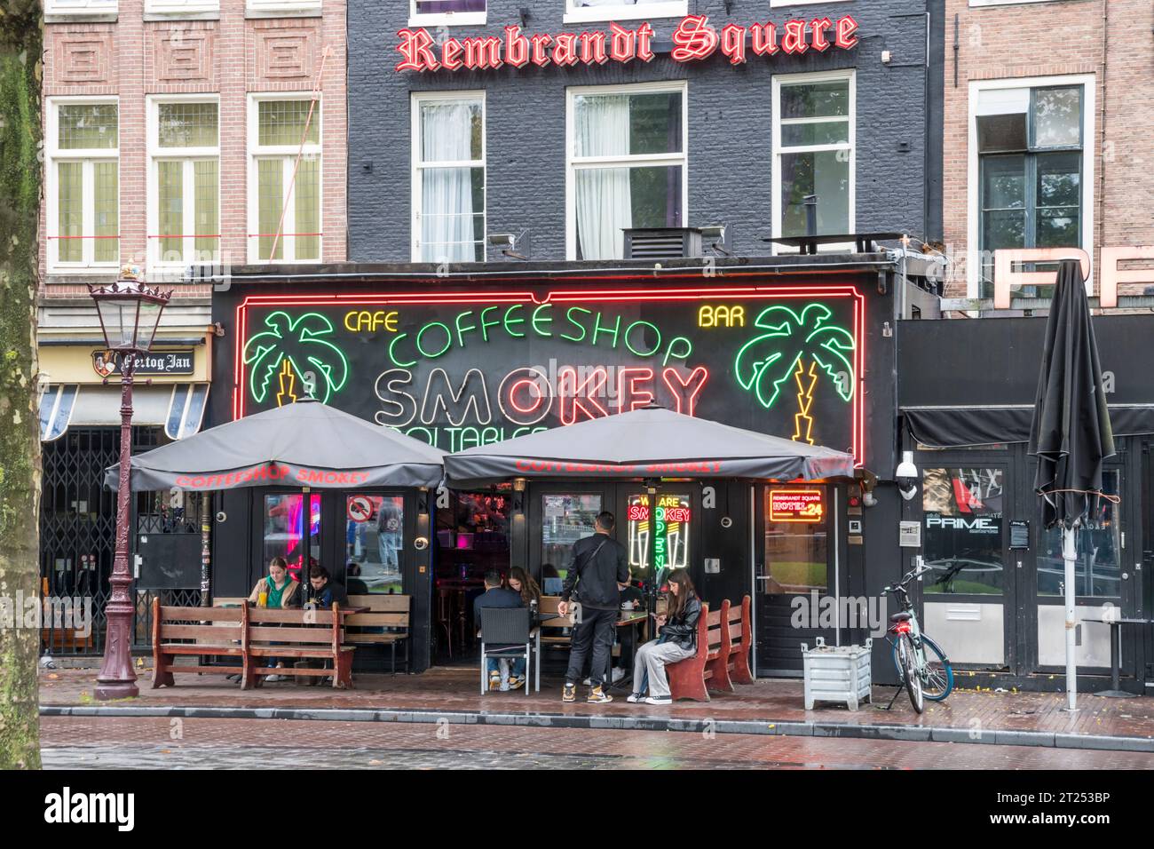 Smokey Coffeeshop in Rembrandtsplein, Amsterdam. Stock Photo