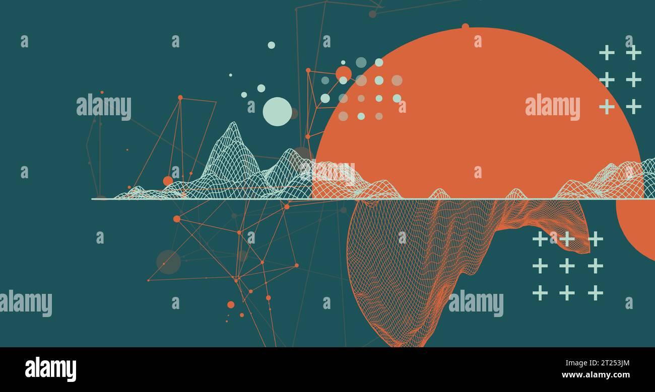 Trendy abstract wireframe mountain background. Modern science or technology art elements. Surface illustration. Vector. Stock Vector