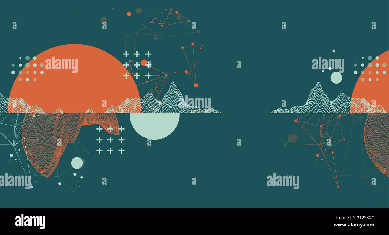 Trendy abstract wireframe mountain background. Modern science or technology art elements. Surface illustration. Vector. Stock Vector