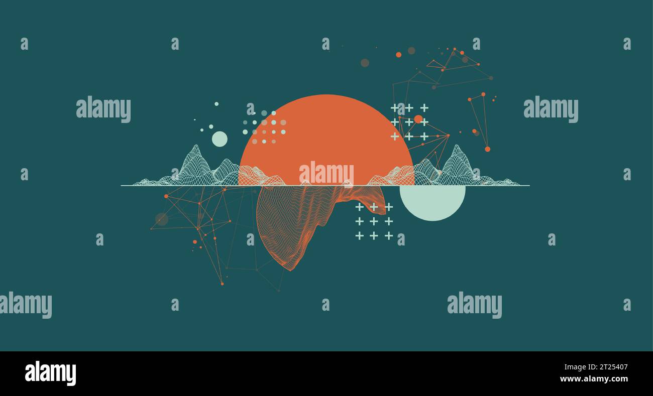 Trendy abstract wireframe mountain background. Modern science or technology art elements. Surface illustration. Vector. Stock Vector