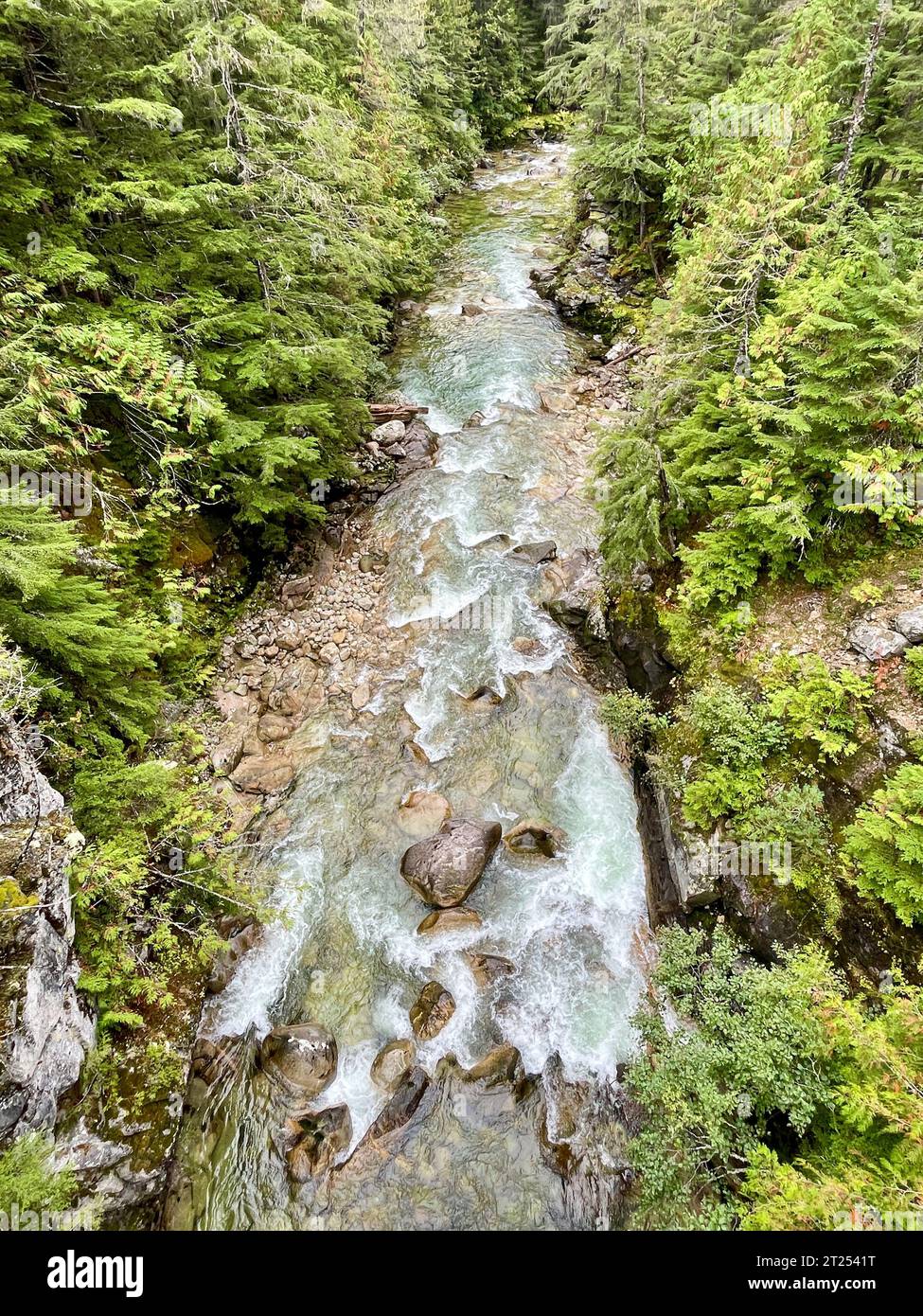 Overhead view of a River Near Nakusp, British Columbia, Canada Stock Photo