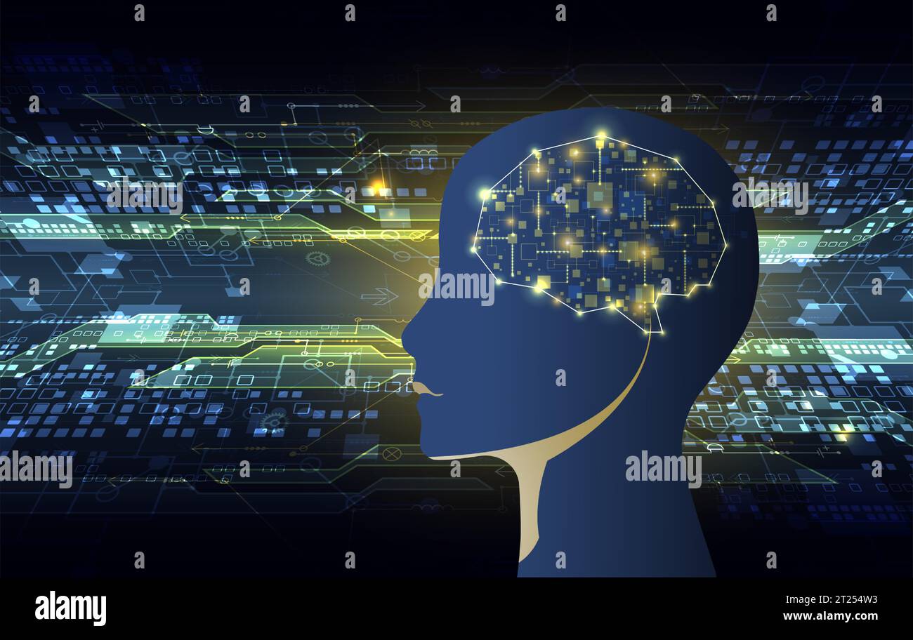 Tech Intelligence Artificial Intelligence. Technical background with a silhouette of a ...