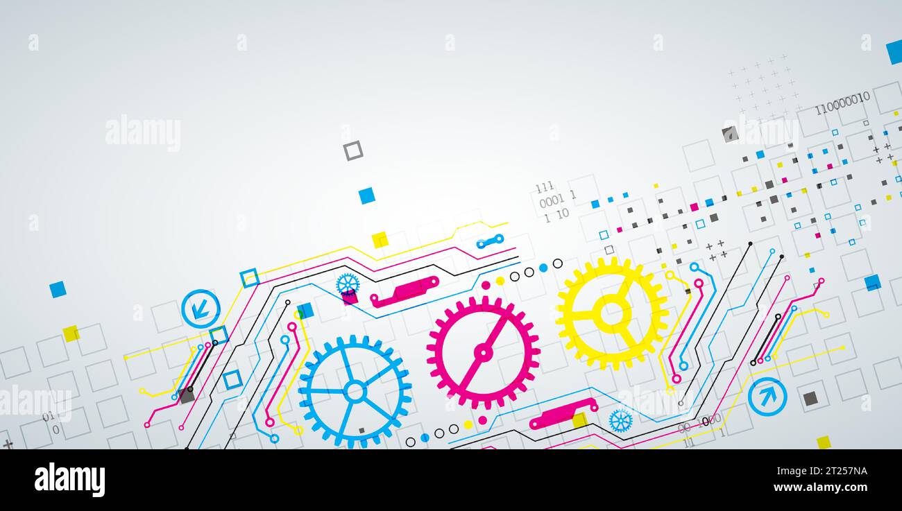 Abstract technological background with various elements. CMYK concept. Vector Stock Vector
