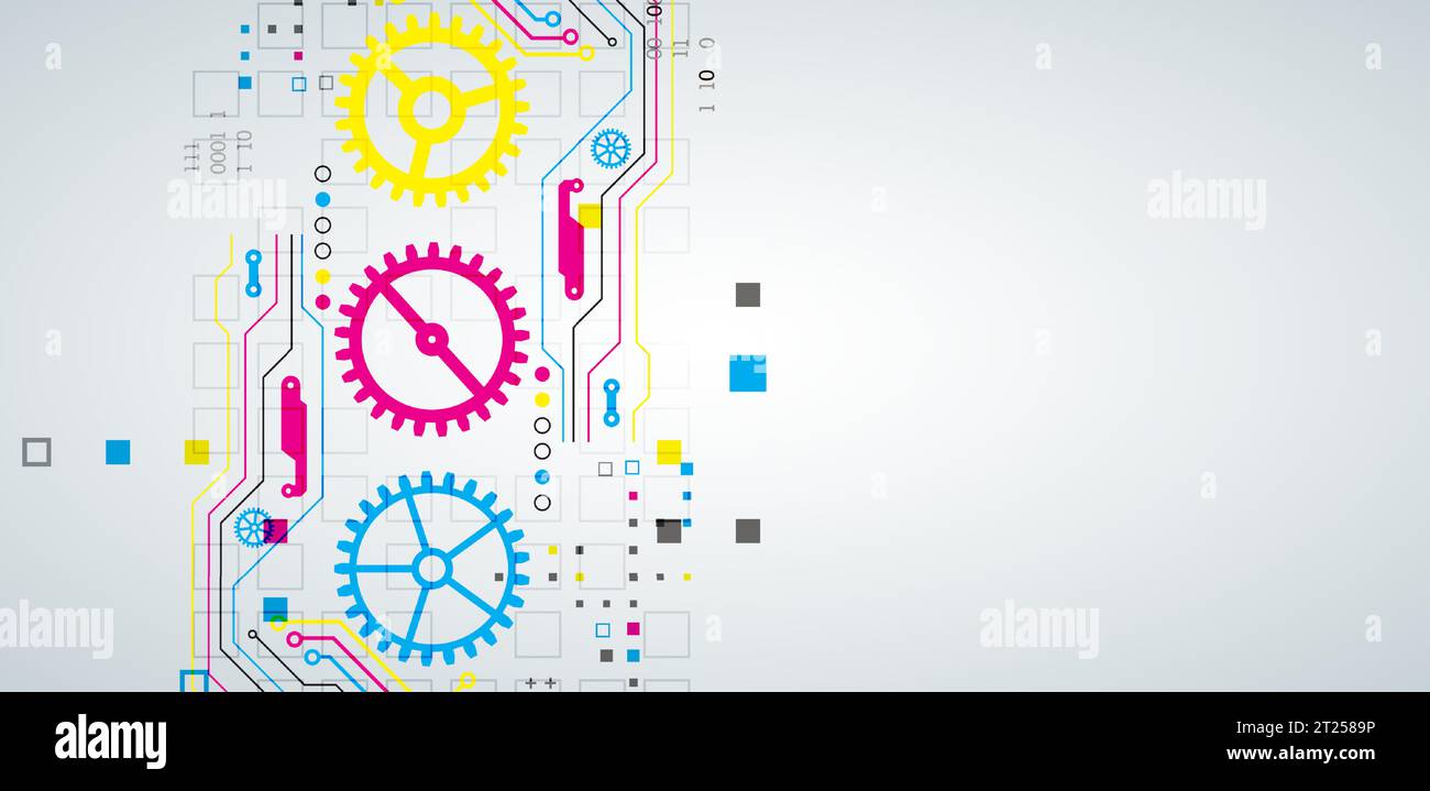 Abstract technological background with various elements. CMYK concept. Vector Stock Vector