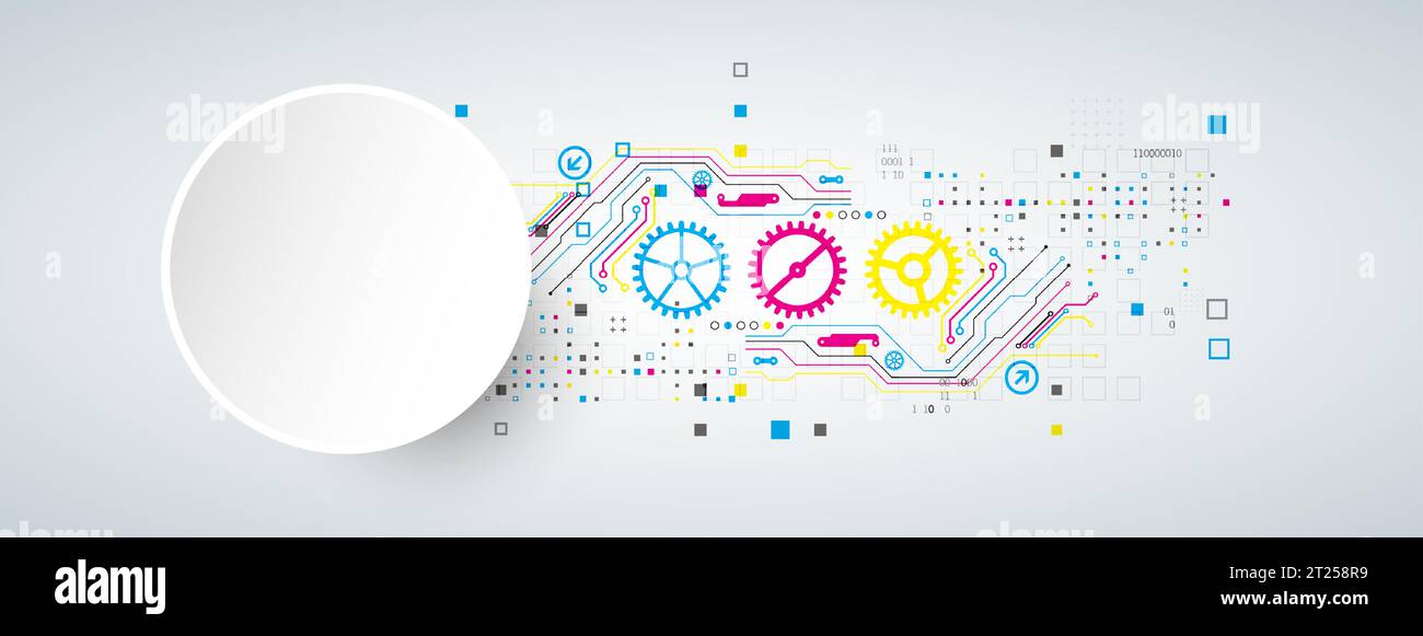 Abstract technological background with various elements. CMYK concept. Vector Stock Vector