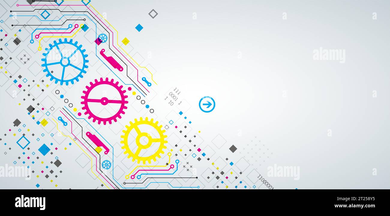 Abstract technological background with various elements. CMYK concept. Vector Stock Vector