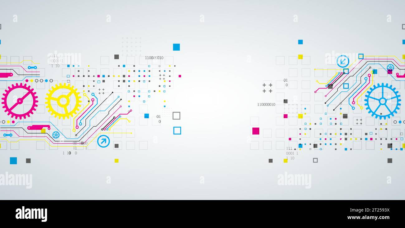 Abstract technological background with various elements. CMYK concept. Vector Stock Vector