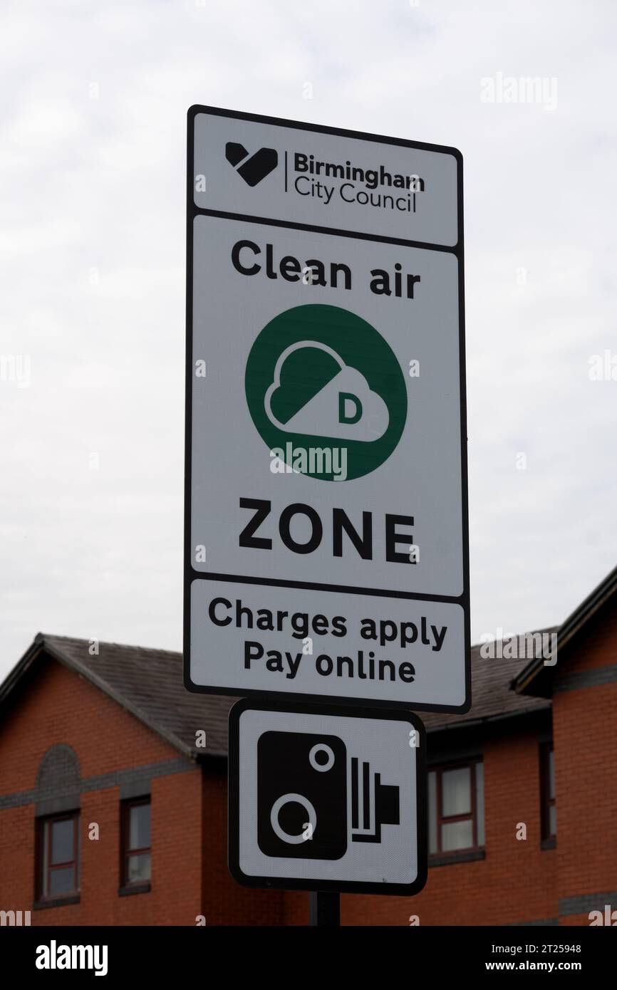 Clean air zone sign, Birmingham, West Midlands, England, UK Stock Photo