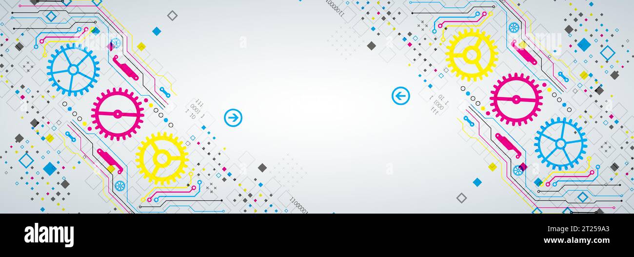 Abstract technological background with various elements. CMYK concept. Vector Stock Vector