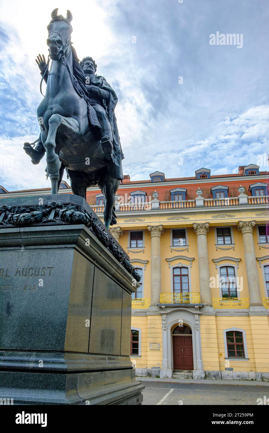 Carl August Monument, equestrian statue of Grand Duke Carl August of Saxe-Weimar-Eisenach in Weimar, Thuringia, Germany. Stock Photo