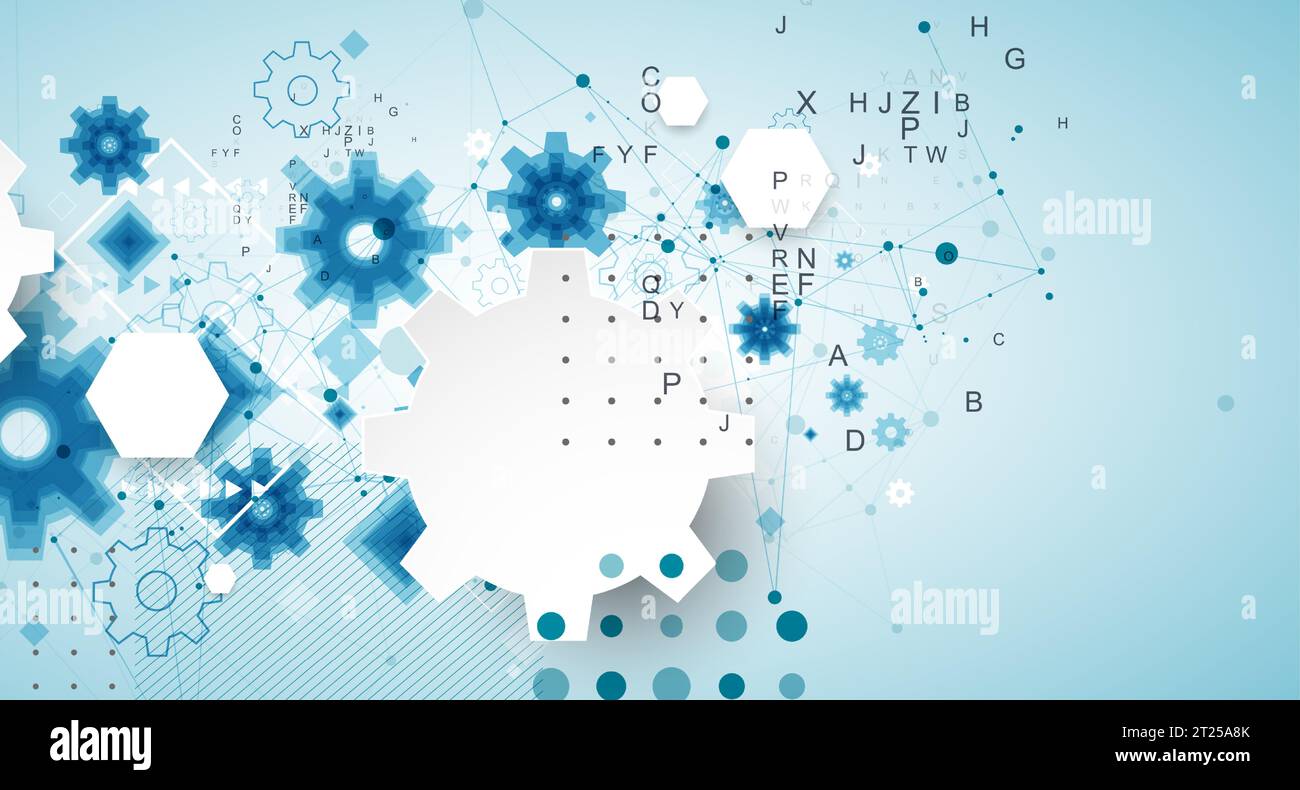Abstract  technological background  with cogwheels and plexus effect. Vector Stock Vector