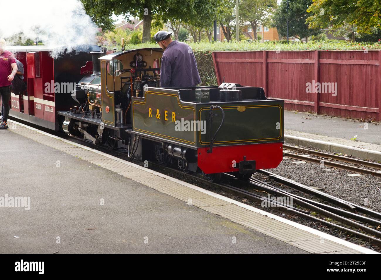 Miniature steam railway at Cleethorpes with engine Bonnie Dundee Stock Photo