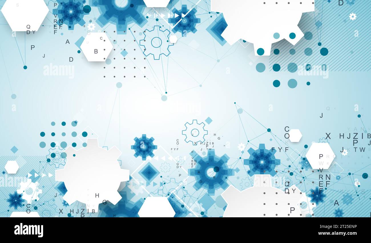 Abstract  technological background  with cogwheels and plexus effect. Vector Stock Vector