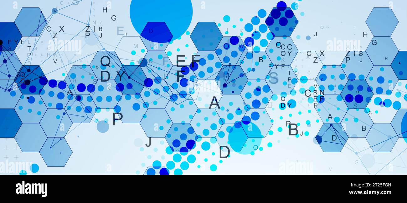 Abstract hexagon background with plexus effect and letters for design works. Vector Stock Vector