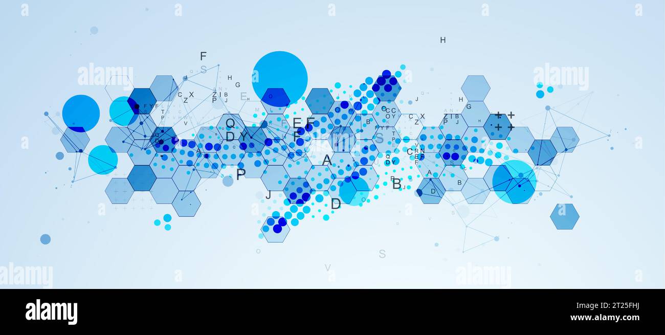 Abstract hexagon background with plexus effect and letters for design works. Vector Stock Vector