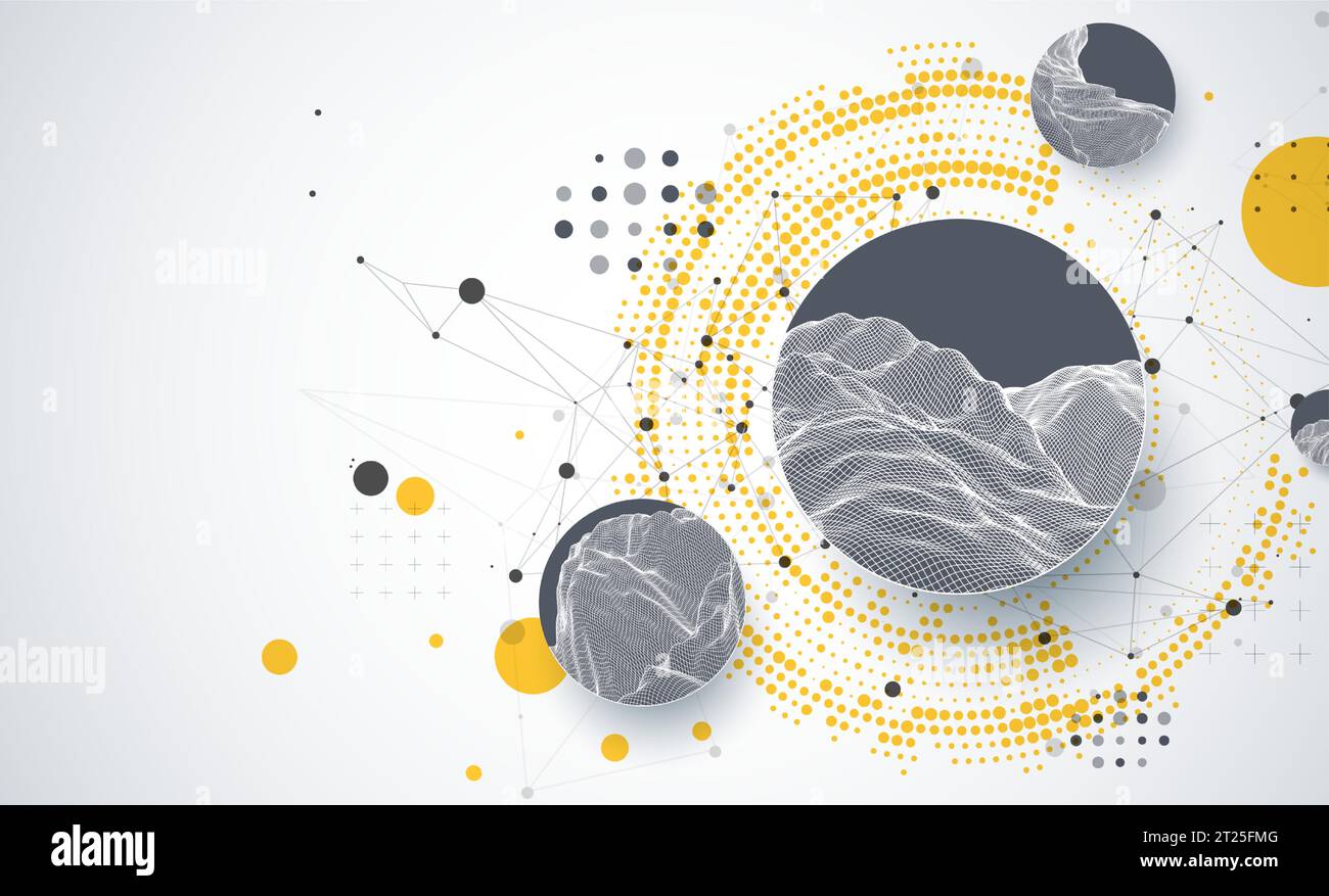 Trendy abstract wireframe background. Modern science or technology art elements. Surface illustration. Vector. Stock Vector
