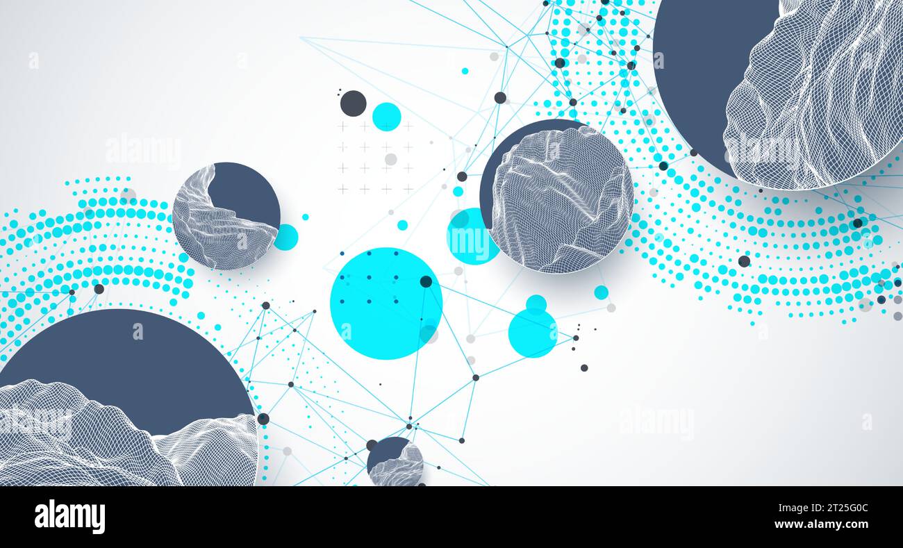 Trendy abstract wireframe background. Modern science or technology art elements. Surface illustration. Vector. Stock Vector