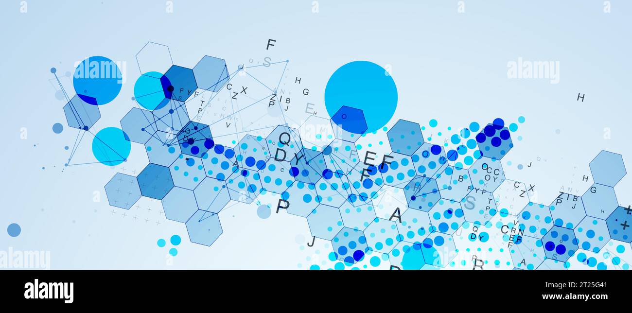 Abstract hexagon background with plexus effect and letters for design works. Vector Stock Vector