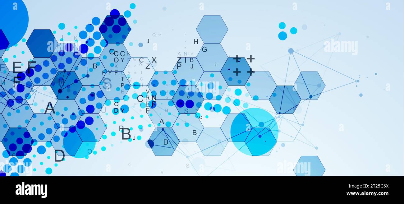 Abstract hexagon background with plexus effect and letters for design works. Vector Stock Vector