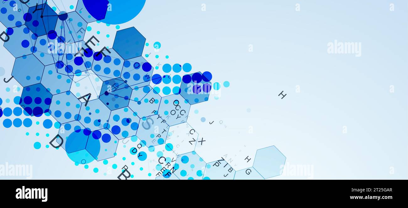 Abstract hexagon background with plexus effect and letters for design works. Vector Stock Vector