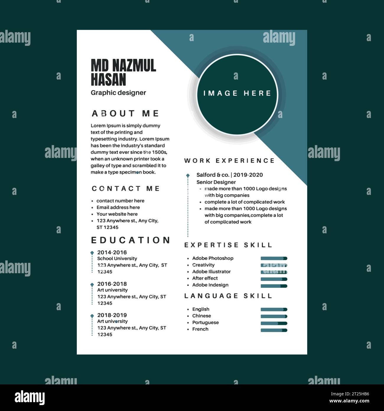Professional Resume Design Vector Template Stock Vector