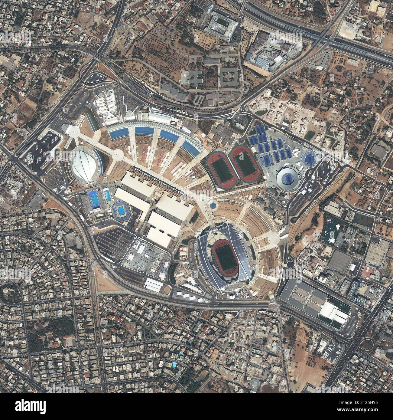 Road, buildings and top view of earth map with nature, travel and ...
