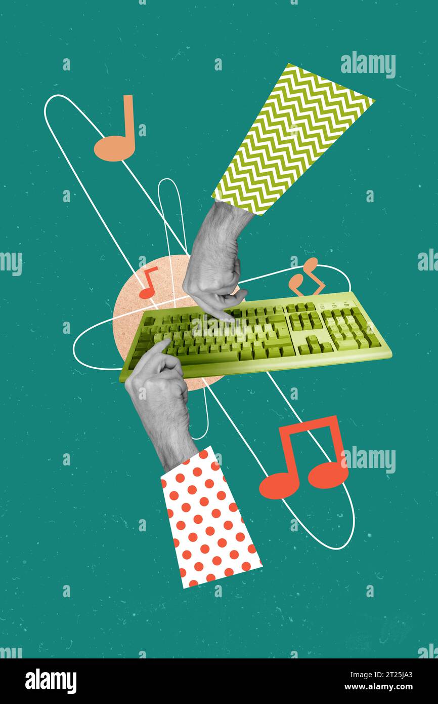 Vertical collage picture of black white colors arms fingers press