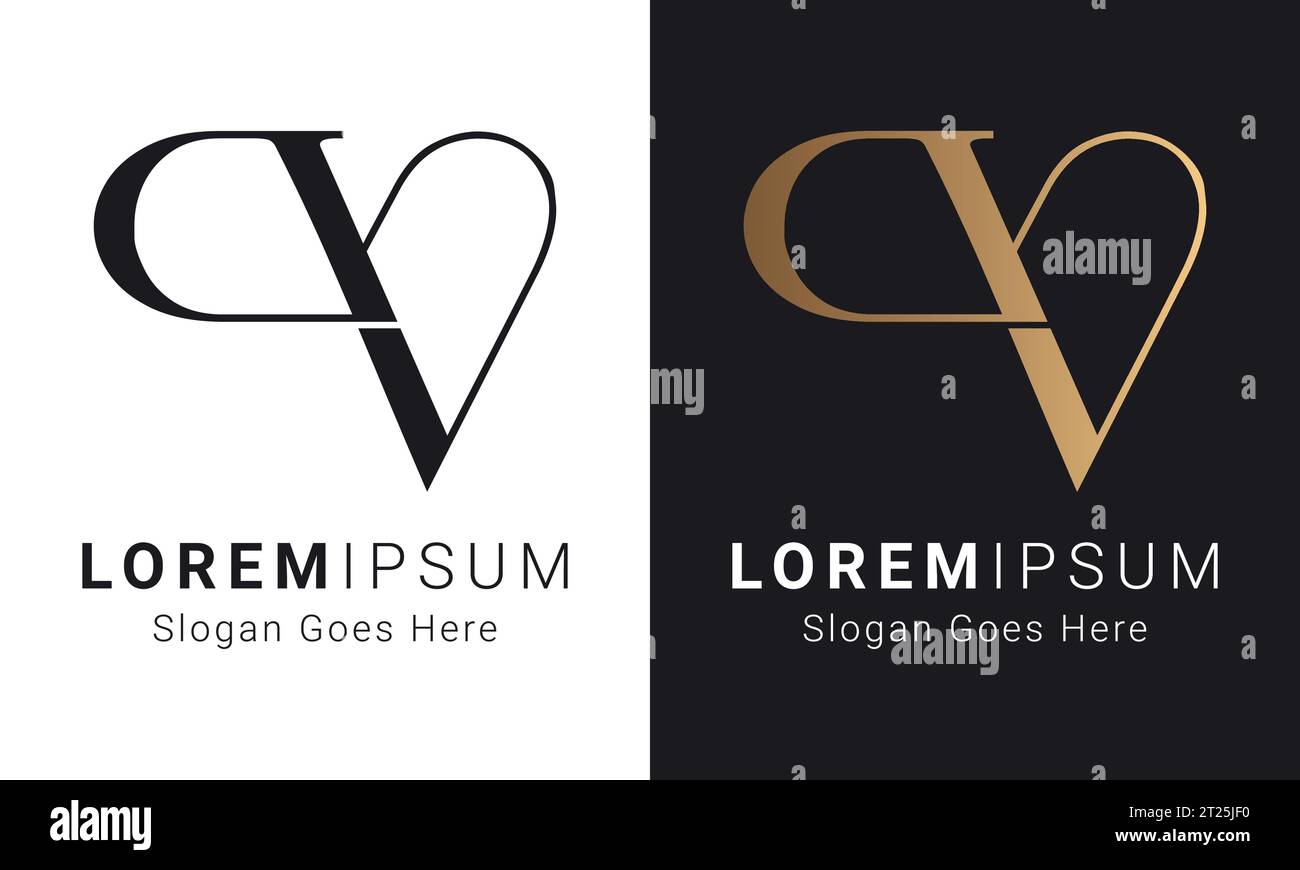 Luxury Initial VP or PV Monogram Text Letter Logo Design Stock Vector