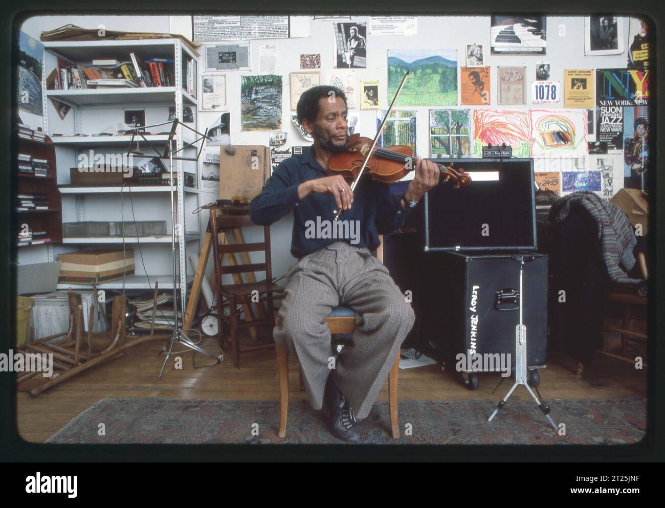 Posed portrait of jazz violinist composer Leroy Jenkins in his