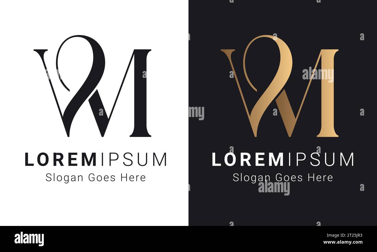 Luxury Initial MV or VM Monogram Text Letter Logo Design Stock Vector