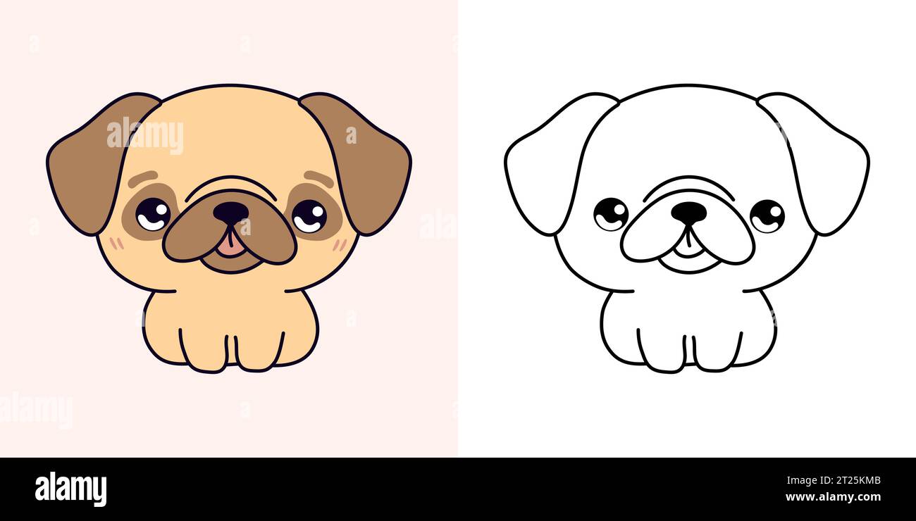 Cute IsolatedPug Dog Illustration and For Coloring Page. Cartoon Clip ...