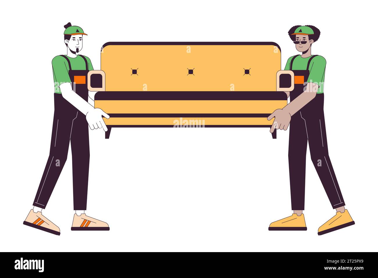 Diverse men furniture movers line cartoon flat illustration Stock