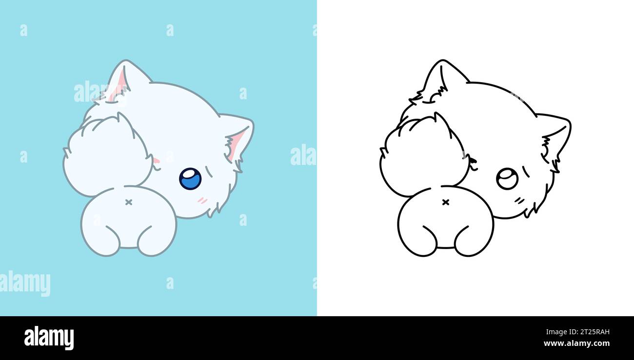 Set Vector Persian Cat Multicolored and Black and White. Kawaii Clip ...
