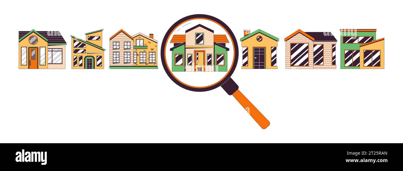 House hunting options choosing 2D linear illustration concept Stock Vector