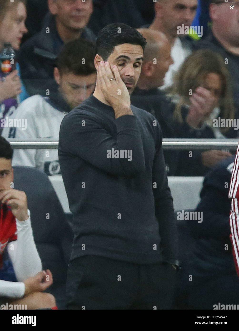 Mikel Arteta Manager of Arsenal looks disappointed & dejected against Tottenham Hotspur.- Tottenham Hotspur v Arsenal, Premier League, Tottenham Hotspur Stadium, London, UK - 12th May 2022 Editorial Use Only - DataCo restrictions apply Stock Photo