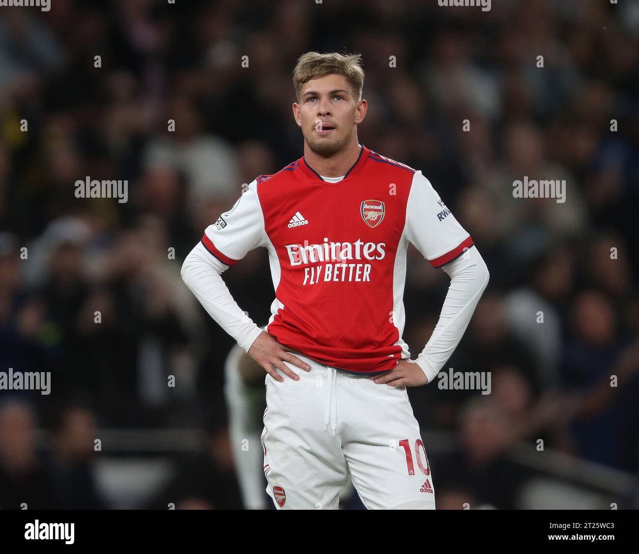 Emile Smith Rowe of Arsenal looks disappointed & dejected after the 3-0 loss against rivals Tottenham Hotspur. - Tottenham Hotspur v Arsenal, Premier League, Tottenham Hotspur Stadium, London, UK - 12th May 2022 Editorial Use Only - DataCo restrictions apply Stock Photo