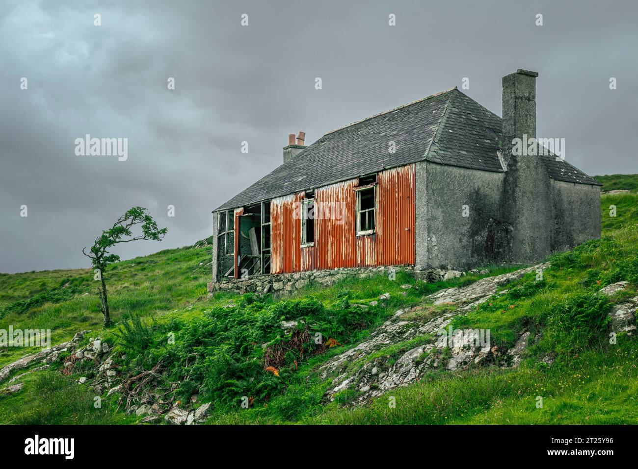 There are many abandoned crofts and lost places in the Isle of Scalpay Stock Photo